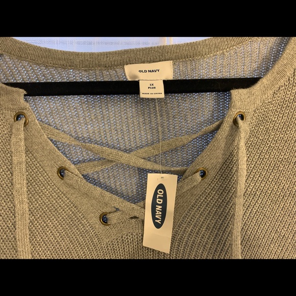 Oldnavy light gray sweater with lace up v neck - Picture 4 of 4